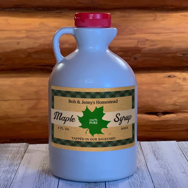 Sticker Rectangulaire Papier Kraft feuille d'érable à carreaux verts sir (Créateur téléchargé)