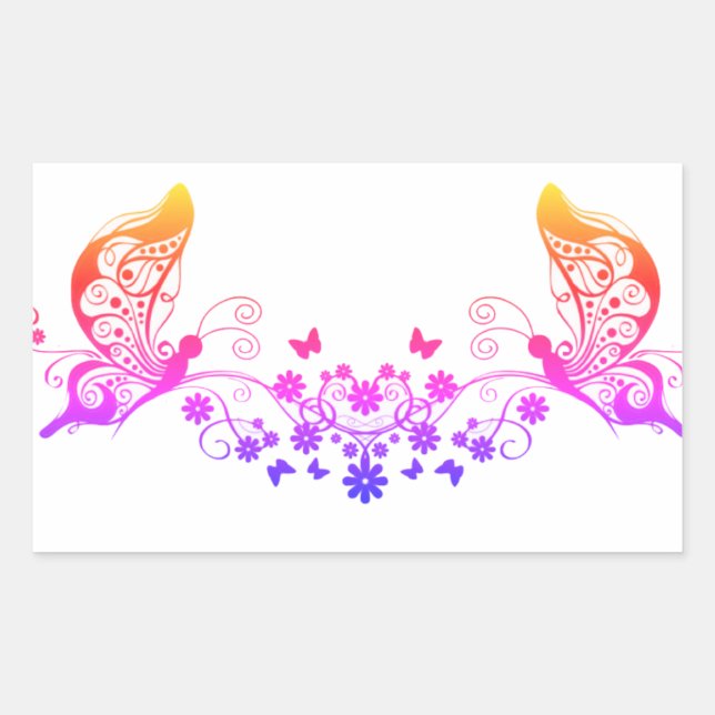 Sticker Rectangulaire Papillons arc-en-ciel (Devant)