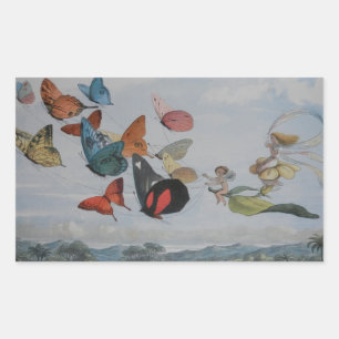 Sticker Rectangulaire Papillons et Reine Fée Papillons Fées