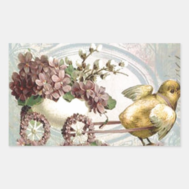 Sticker Rectangulaire Pâques panier plein de Lilacs (Devant)