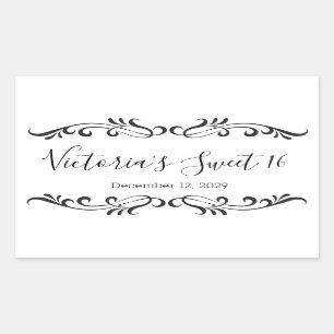 Sticker Rectangulaire Parchemins noirs, logo personnalisé Sweet 16
