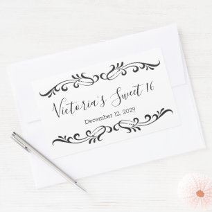 Sticker Rectangulaire Parchemins noirs, logo Sweet 16 sur mesure