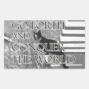 Sticker Rectangulaire Partez en avant et conquérir le chat motivationnel