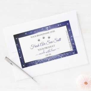 Sticker Rectangulaire Parties scintillant Bleu Royal Bleu Blanc Étiquett