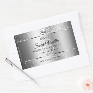 Sticker Rectangulaire Parties scintillant d'argent moderne Monogramme Pr