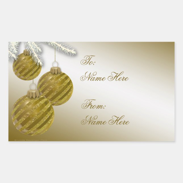 Sticker Rectangulaire Parties scintillant d'or ornements de Noël (Devant)