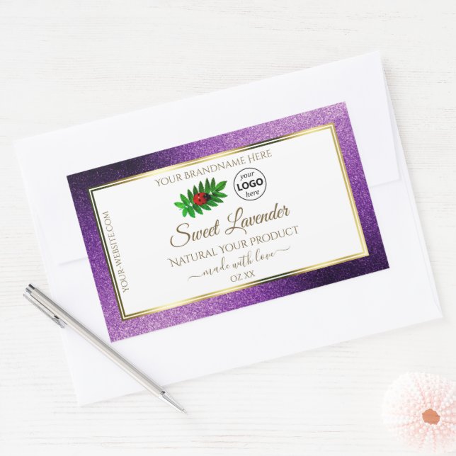 Sticker Rectangulaire Parties scintillant Métallurgique Violet Blanc Log (Enveloppe)