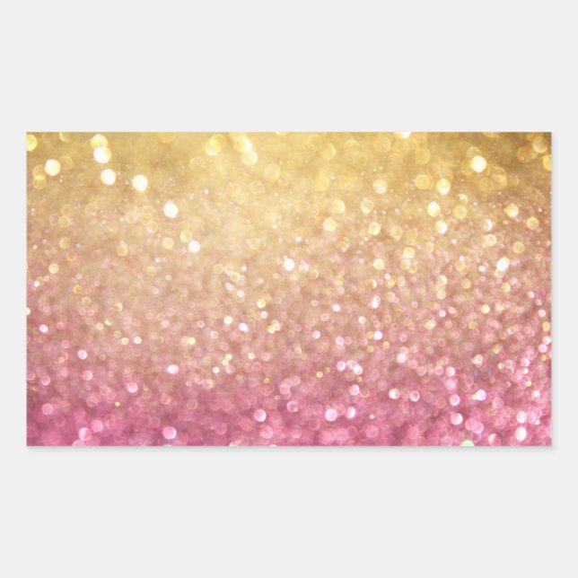 Sticker Rectangulaire parties scintillant rose et or (Devant)