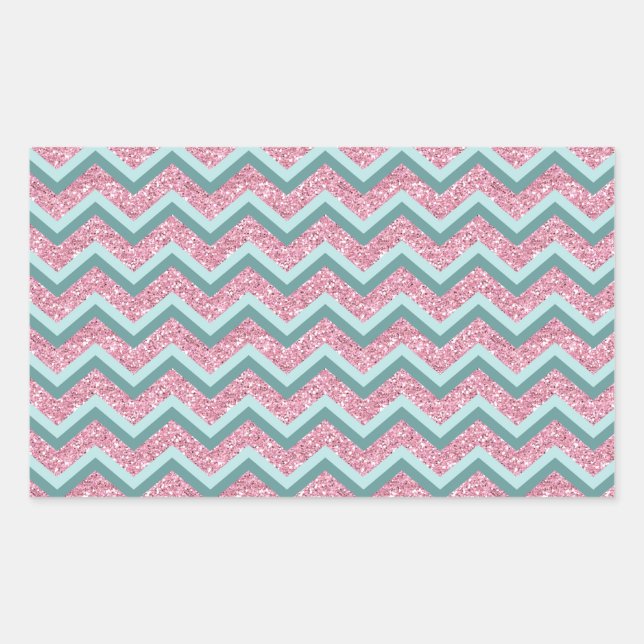 Sticker Rectangulaire Parties scintillant rose Motif ZigZag (Devant)