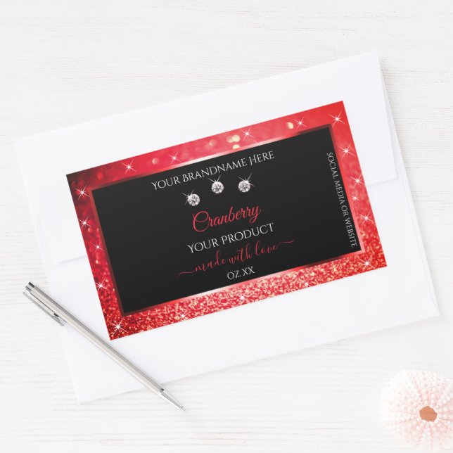 Sticker Rectangulaire Parties scintillant rouge noir  produit Emballage  (Enveloppe)