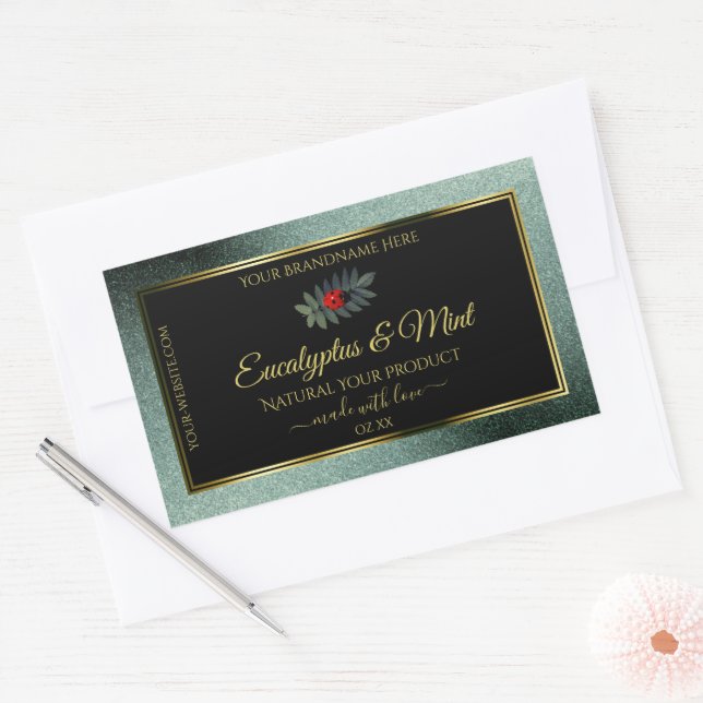 Sticker Rectangulaire Parties scintillant Turquoise foncée Noir Étiquett (Enveloppe)