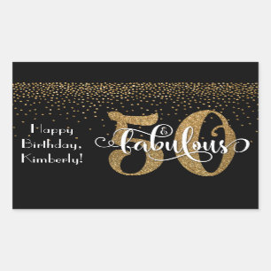 Sticker Rectangulaire Parties scintillantes et manuscrit 50 et joyeux