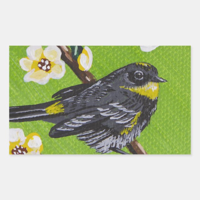 Sticker Rectangulaire Paruline à gorge jaune ~ Printemps (Devant)