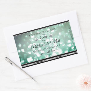 Sticker Rectangulaire Pastel Turquoise Parties scintillant Produit Étiqu