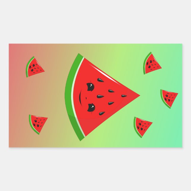 Sticker Rectangulaire pastèque et bébés heureux (Devant)