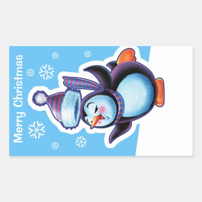 Sticker Rectangulaire Patineur rectangulaire bleu de pingouin (Devant)