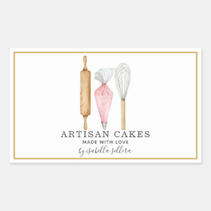 Sticker Rectangulaire Pâtisserie Chef Aquarelle Cuisine Ustensiles