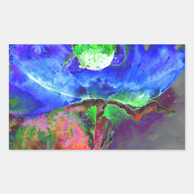 Sticker Rectangulaire pavot bleu floral Abstrait (Devant)