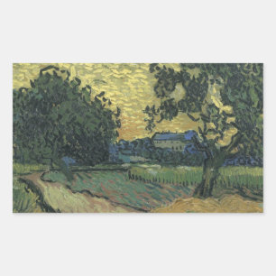 Sticker Rectangulaire Paysage de Van Gogh au crépuscule