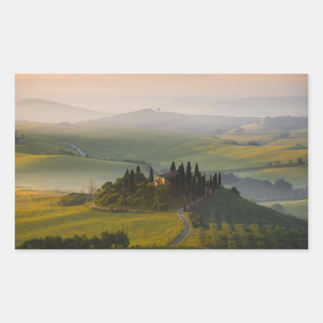 Sticker Rectangulaire Paysage des collines toscanes au lever du soleil (Devant)