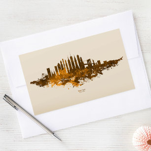 Sticker Rectangulaire Paysage urbain de New York à l'aquarelle en orange