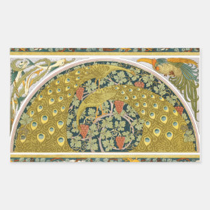 Sticker Rectangulaire Peacock Art Nouveau Style rond design complexe