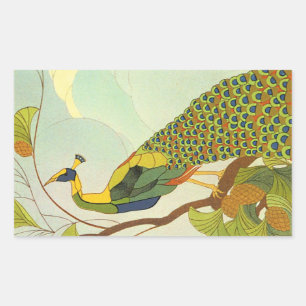 Sticker Rectangulaire Peacock Art nouveau viennois