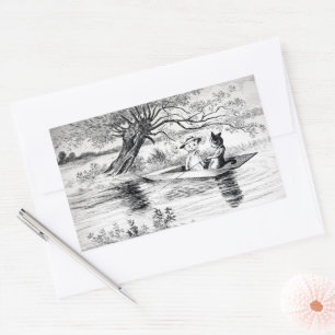 Sticker Rectangulaire Pêche avec Lover, Louis Wain