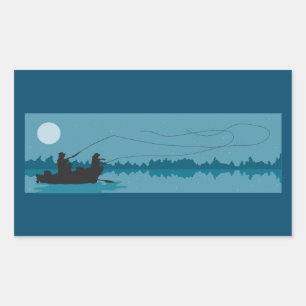 Sticker Rectangulaire Pêche de nuit sous une Pleine lune