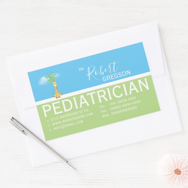 Sticker Rectangulaire Pediatricien de Cute Giraffe / Pediatricien (Enveloppe)
