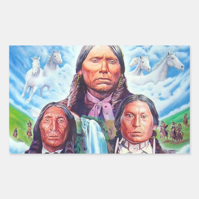 Sticker Rectangulaire Peindre les fameux chefs indiens Amérindiens (Devant)