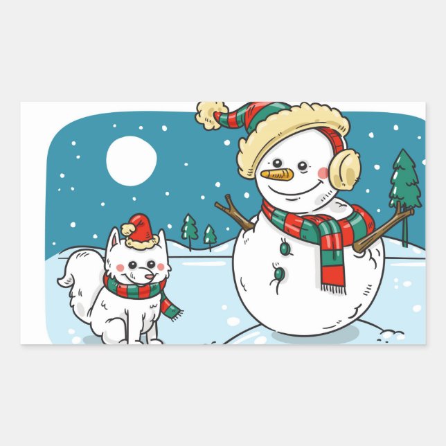 Sticker Rectangulaire Peint à la main Snowman de vacances (Devant)
