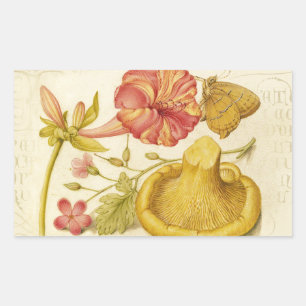 Sticker Rectangulaire Peinture à l'aquarelle des champignons papillons
