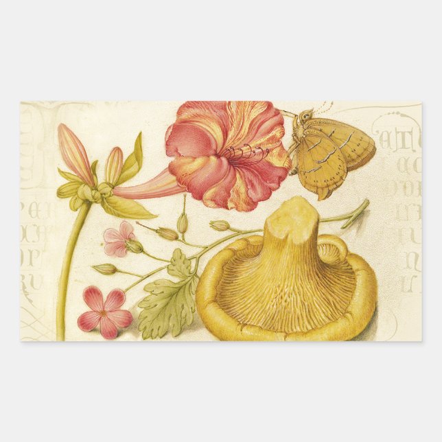 Sticker Rectangulaire Peinture à l'aquarelle des champignons papillons (Devant)