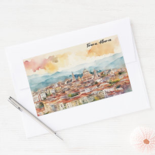 Sticker Rectangulaire Peinture aquarelle de Tirana Albanie vue panoramiq