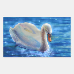 Sticker Rectangulaire Peinture d'aquarelle blanche pour cygne