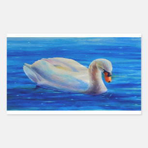 Sticker Rectangulaire Peinture d'aquarelle de cygne blanc, sauvagine, oi