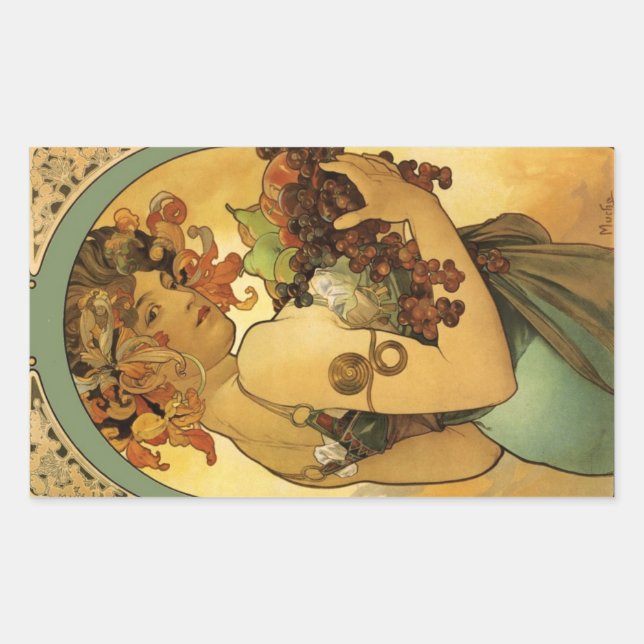 Sticker Rectangulaire Peinture de fruits Alphonse Mucha (Devant)