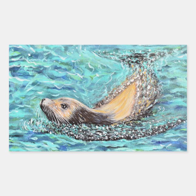 Sticker Rectangulaire Peinture de lion de mer (Devant)