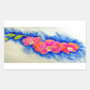 Sticker Rectangulaire Peinture d'orchidée romantique orange rose