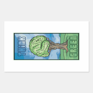 Sticker Rectangulaire Pensez au cerveau vert