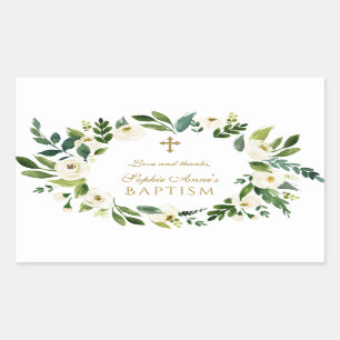 Sticker Rectangulaire Peonies florales blanches modernes Wreath Baptême