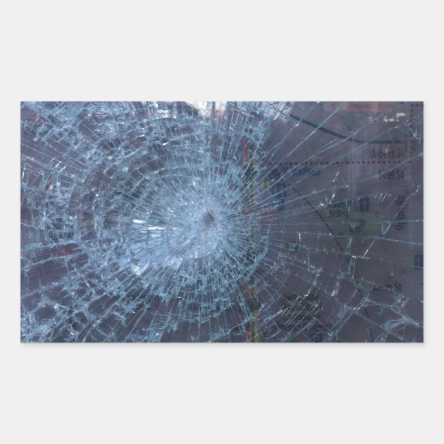 Sticker Rectangulaire Perdu — avec Verre cassé et carte (Devant)