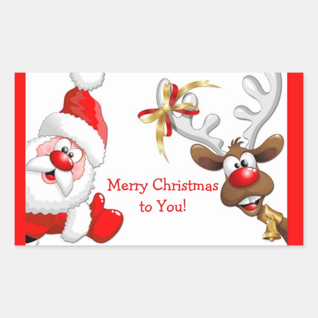 Sticker Rectangulaire Père Noël et Reindeer (Devant)
