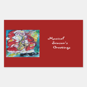STICKER RECTANGULAIRE PÈRE NOËL & SAX, FÊTE DE NOËL