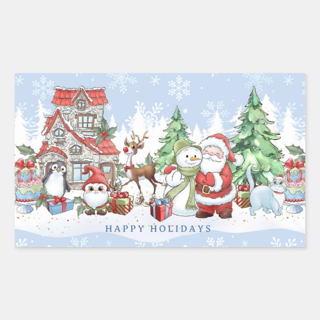 Sticker Rectangulaire Père Noël Snowman Rudolph Penguin Noël (Devant)