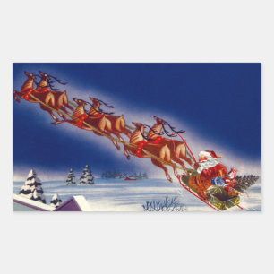 Sticker Rectangulaire Père Noël sur son Sleigh