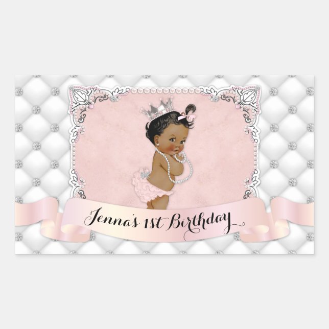 Sticker Rectangulaire Perles de diamants bleus de la princesse africaine (Devant)