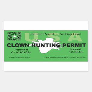 Sticker Rectangulaire Permis de chasse aux clowns (vert) (4x)