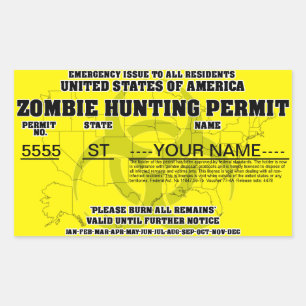 Sticker Rectangulaire Permis de chasse zombie